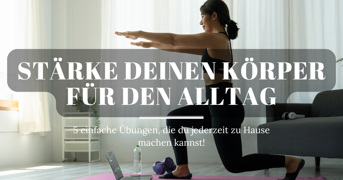 Frau führt Ausfallschritte (Lunges) im Wohnzimmer durch, um ihre Fitness zu verbessern.