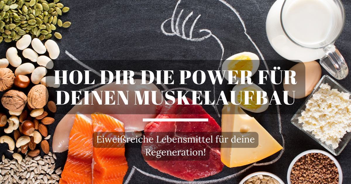 Eiweißreiche Lebensmittel wie Hühnchen, Linsen und Quark für eine optimale Regeneration und Muskelaufbau nach dem Training.