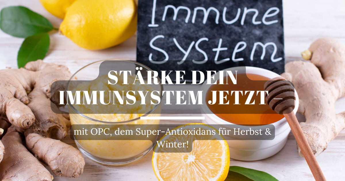 Verschiedene Lebensmittel, die das Immunsystem stärken, darunter Honig, Ingwer und Zitrone, auf einem Holztisch angerichtet.