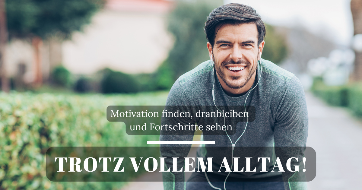 Mann macht Laufpause, stützt sich auf die Knie, trägt Sportbekleidung und Ohrstöpsel, draußen in der Natur.