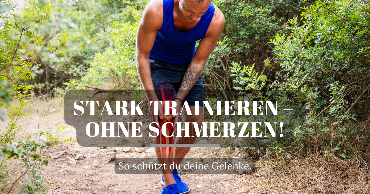 Mann in Sportkleidung hält sich vorsichtig das Knie – Symbol für Gelenkschutz, Prävention und achtsames Training.