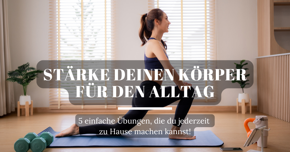 Frau führt Ausfallschritte (Lunges) im Wohnzimmer durch, um ihre Fitness zu verbessern.