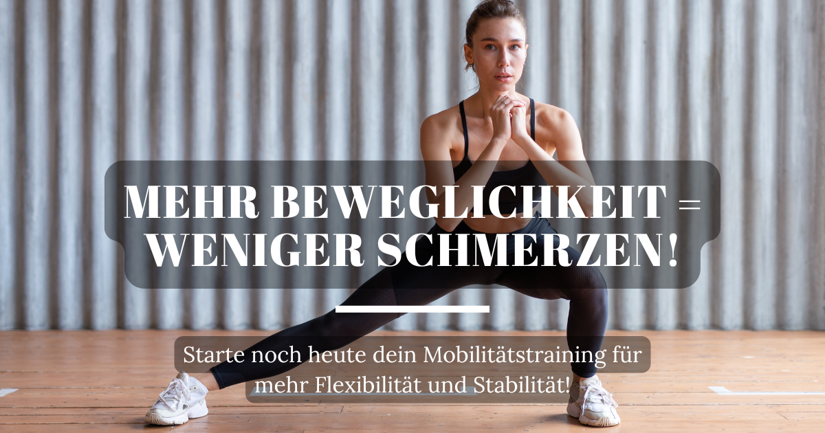 Frau macht eine Dehnübung im seitlichen Ausfallschritt, um ihre Beweglichkeit und Flexibilität zu verbessern.