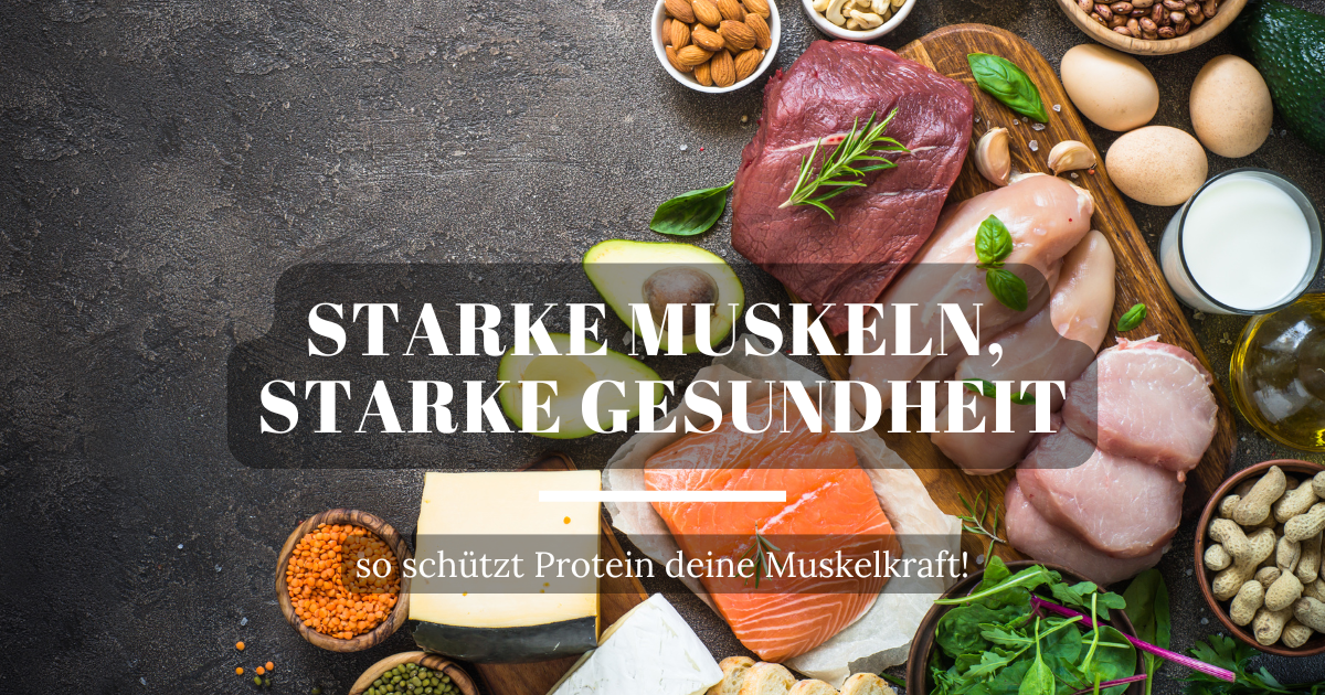 Tisch voller eiweißreicher Lebensmittel: Lachs, Nüsse, Eier, Hüttenkäse, Fleisch – optimale Proteinquellen für Muskelaufbau und Gesundheit.